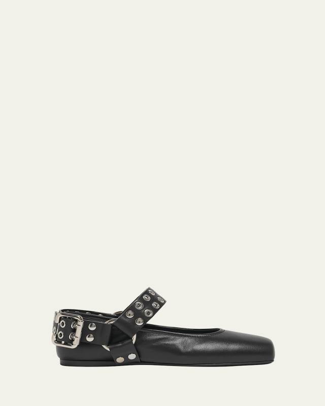 Leather Grommet Harness Ballerina Flats